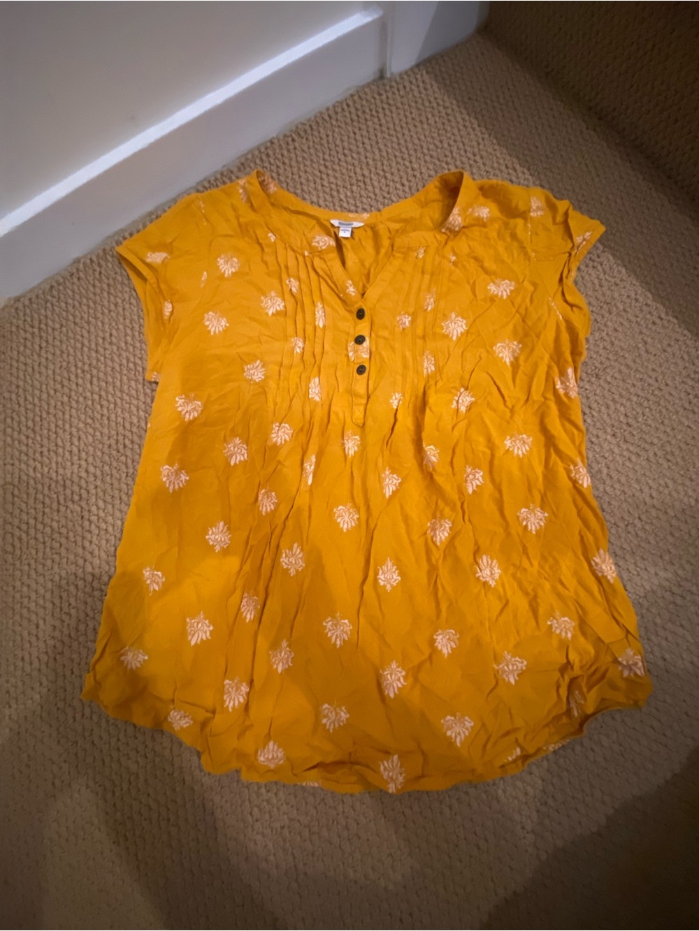 Sonoma Mustard Yellow Short-Sleeve Floral Button Front Blouse